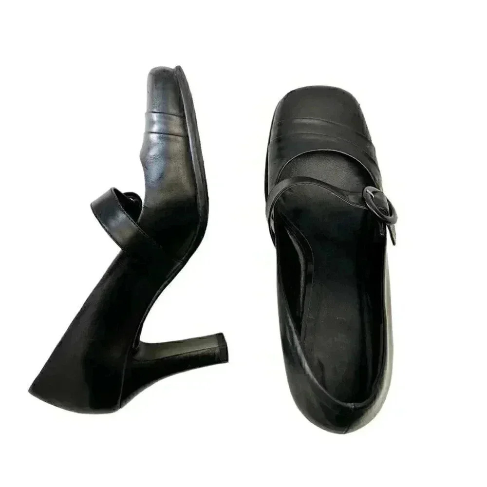 Vintage Spring High Heel Mary Jane Pumps Genuine Leather Black Size 7.5 EU 38 - Picture 9 of 15